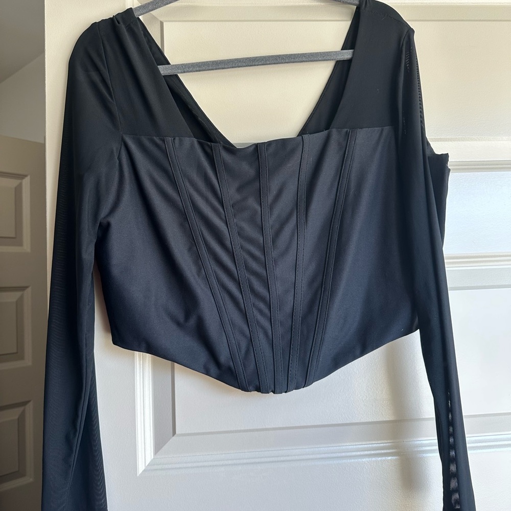 Pink Lily Black Long Sleeve Blouse corset top XL